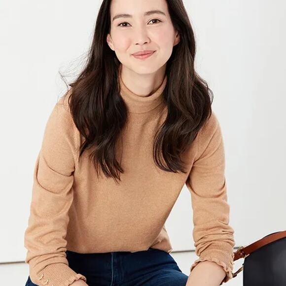 Joules Orianna Tan Roll Neck Jumper Turtleneck Sweater 6 Cotton Neutral Basic - Picture 2 of 12